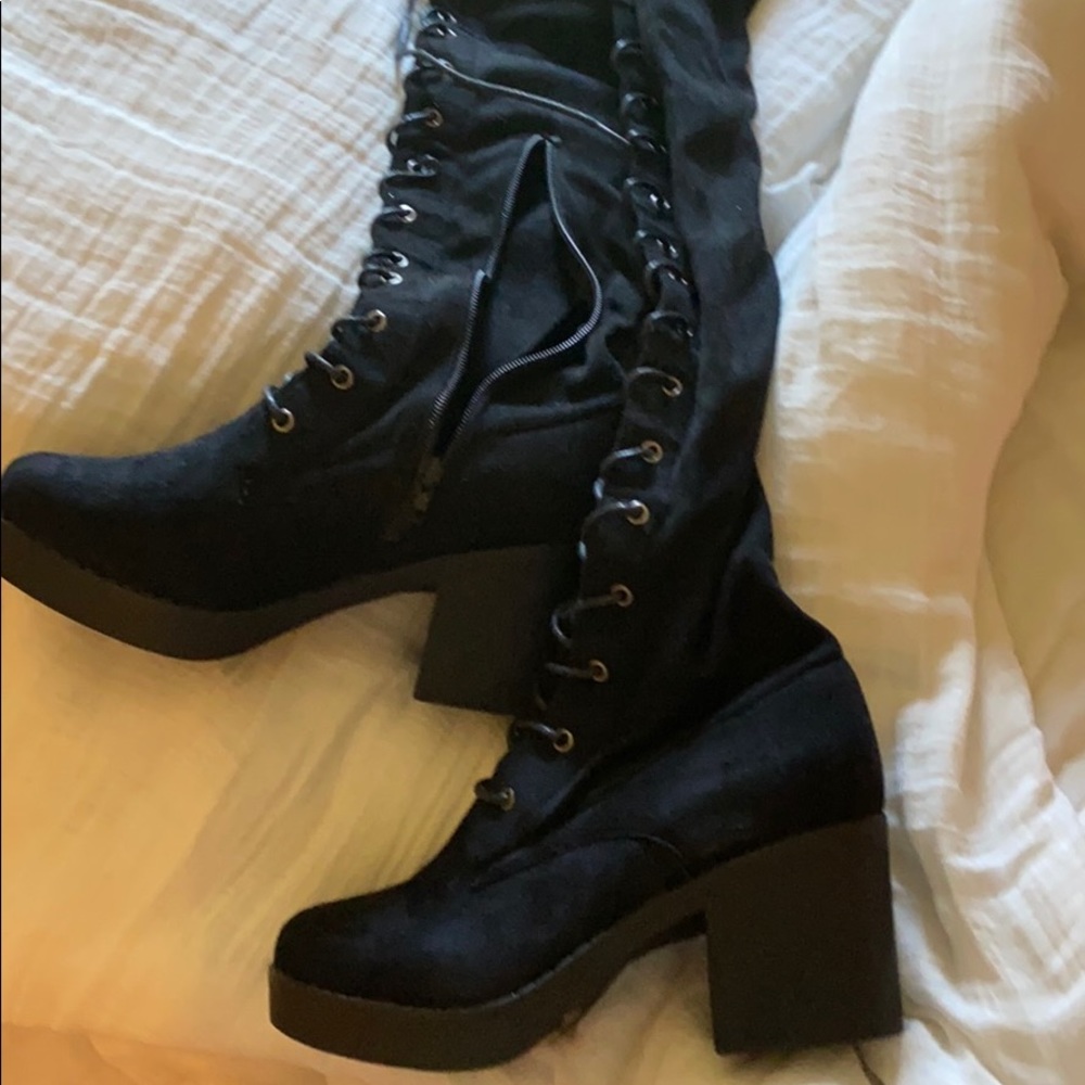 Black lace up over the knee boots nastygal
